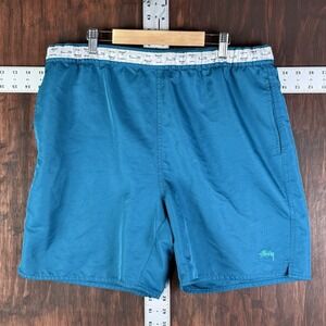 Stussy Streetwear Swim Trunks Logo Skate‎ Woven Shorts Teal Blue Men's Large EUC